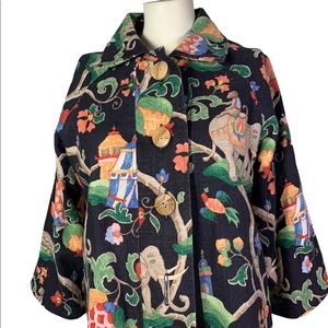 Unique painted pony jacket size M elephants monkeys